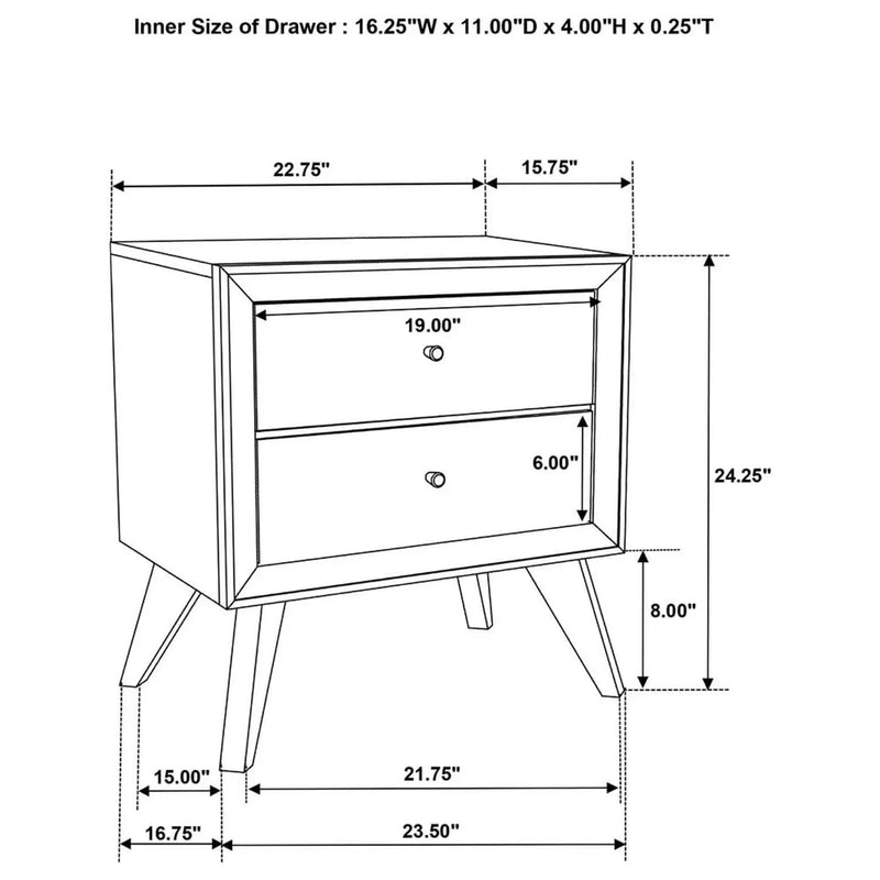 Nightstand With Angled Legs, Round Knobs, Wave Texture, 2 Drawer Bedside Table - White by Unique Piece Furniture
