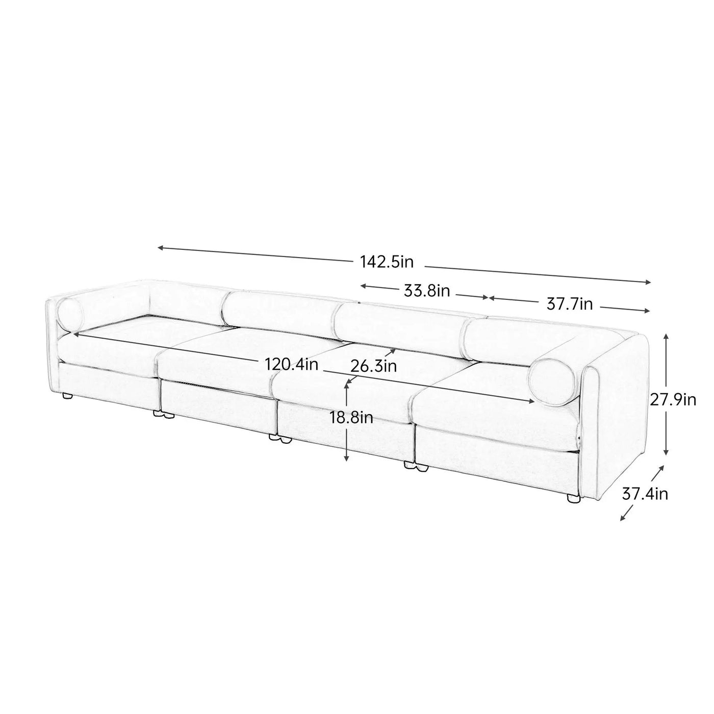 Stylish Sofa With Storage Seat And Cylindrical Backrest by HouseOfZazla