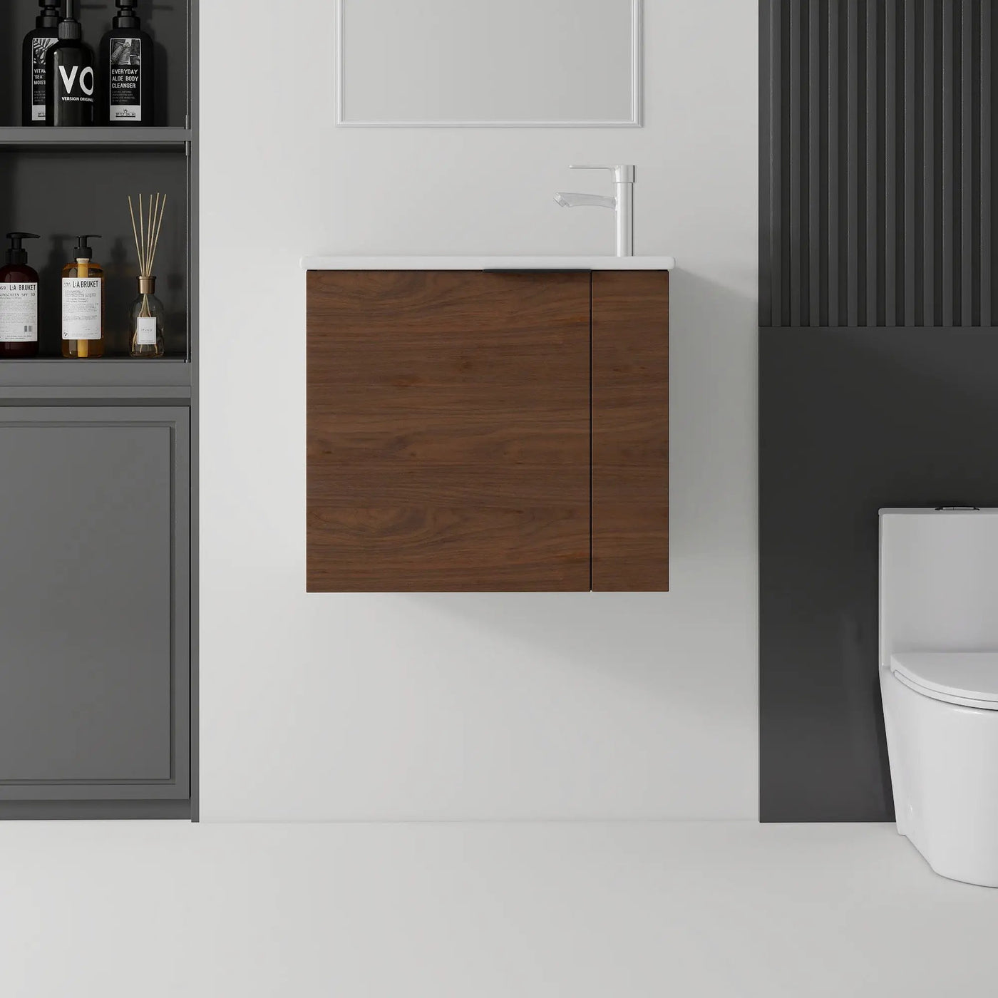 22 Inch Floating Bathroom Vanity with Sink, Soft-Close Door, Ceramic Sink, Plywood by HouseOfZazla