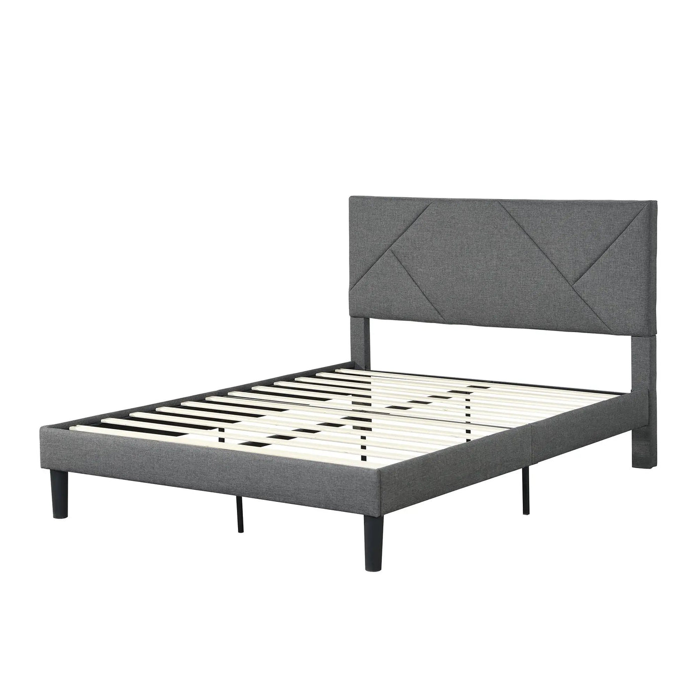 Upholstered Platform Bed Frame With Headboard, Wood Slat Support by HouseOfZazla