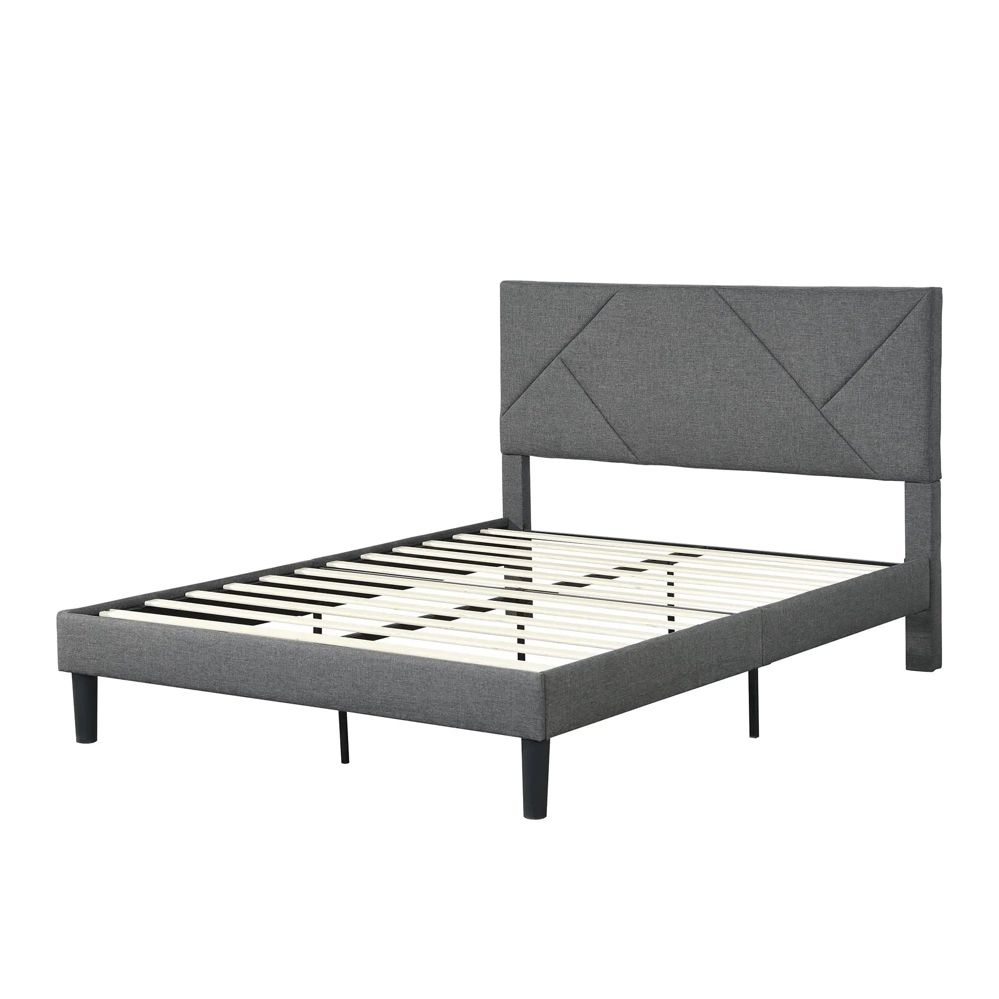 Upholstered Platform Bed Frame With Headboard, Wood Slat Support by Unique Piece Furniture