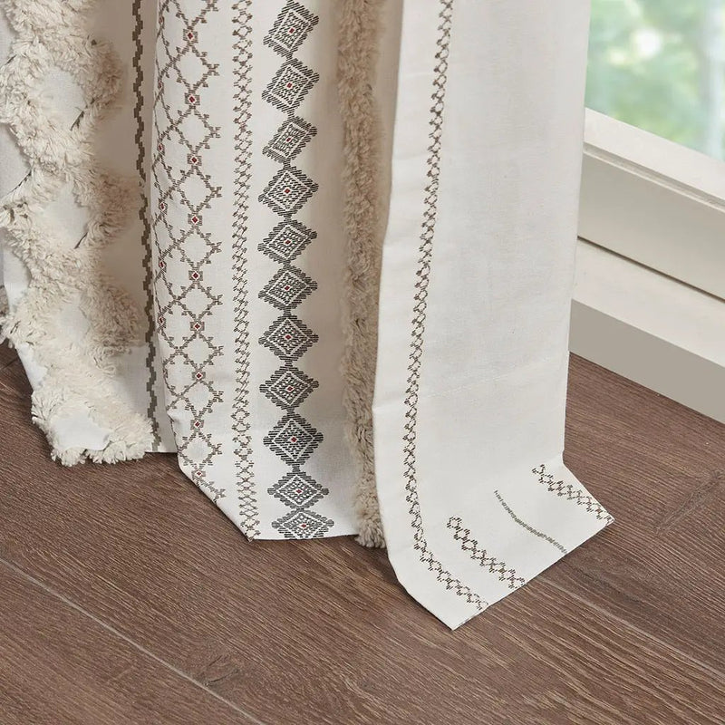Cotton Printed Curtain Panel with Chenille Stripe and Lining Ivory 50x95 by HouseOfZazla