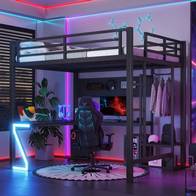 Full Loft Bed with L-shaped Desk and USB Ports by HouseOfZazla