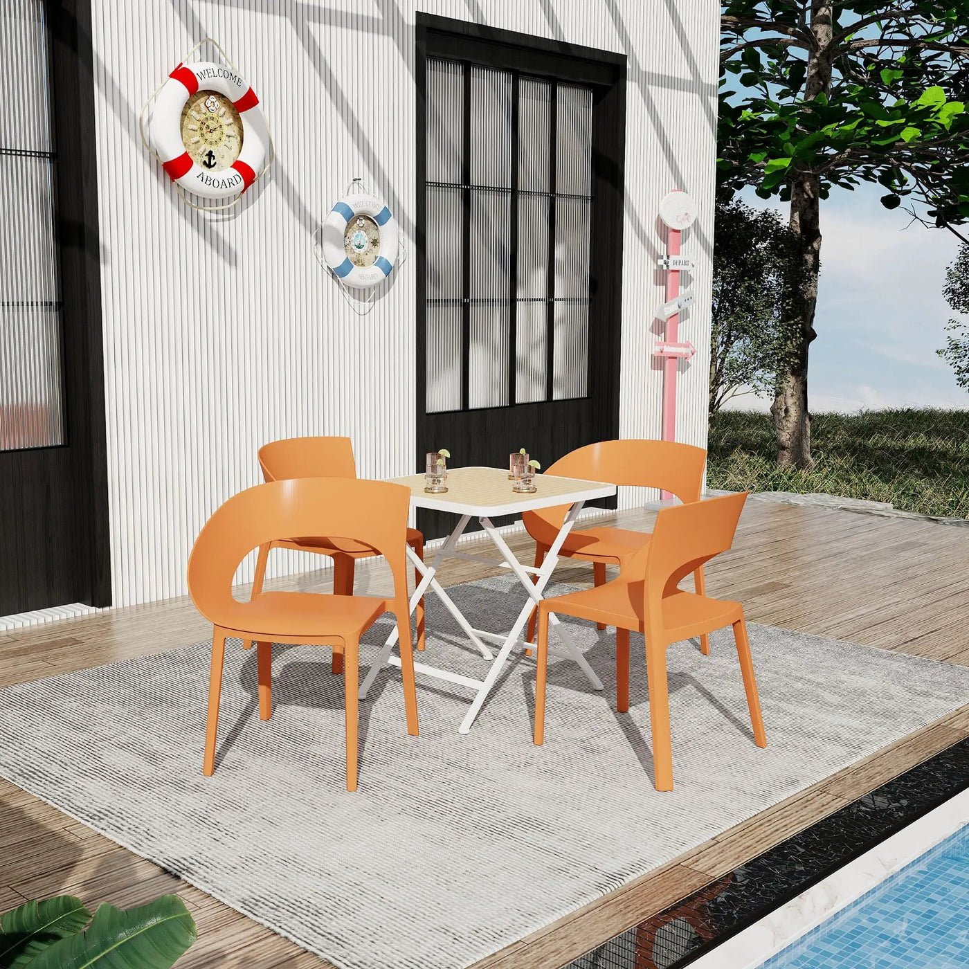 4 Piece Set Of Modern Designed Single Chairs With Folding Square Table by HouseOfZazla