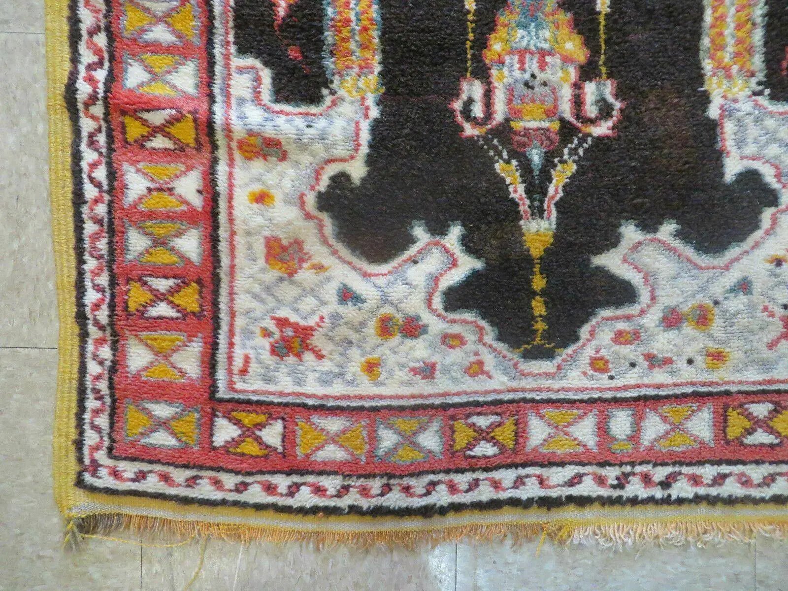 Antique Moroccan Runner Rug 3x7, Moroccan Prayer Rug, Double Mehrab Prayer Arches, Black and Red, Hand-Knotted Wool Carpet, Hallway Rug Nice by Jewel Rugs