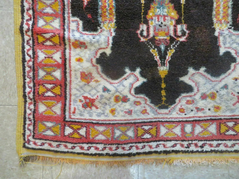 Antique Moroccan Runner Rug 3x7, Moroccan Prayer Rug, Double Mehrab Prayer Arches, Black and Red, Hand-Knotted Wool Carpet, Hallway Rug Nice by Jewel Rugs
