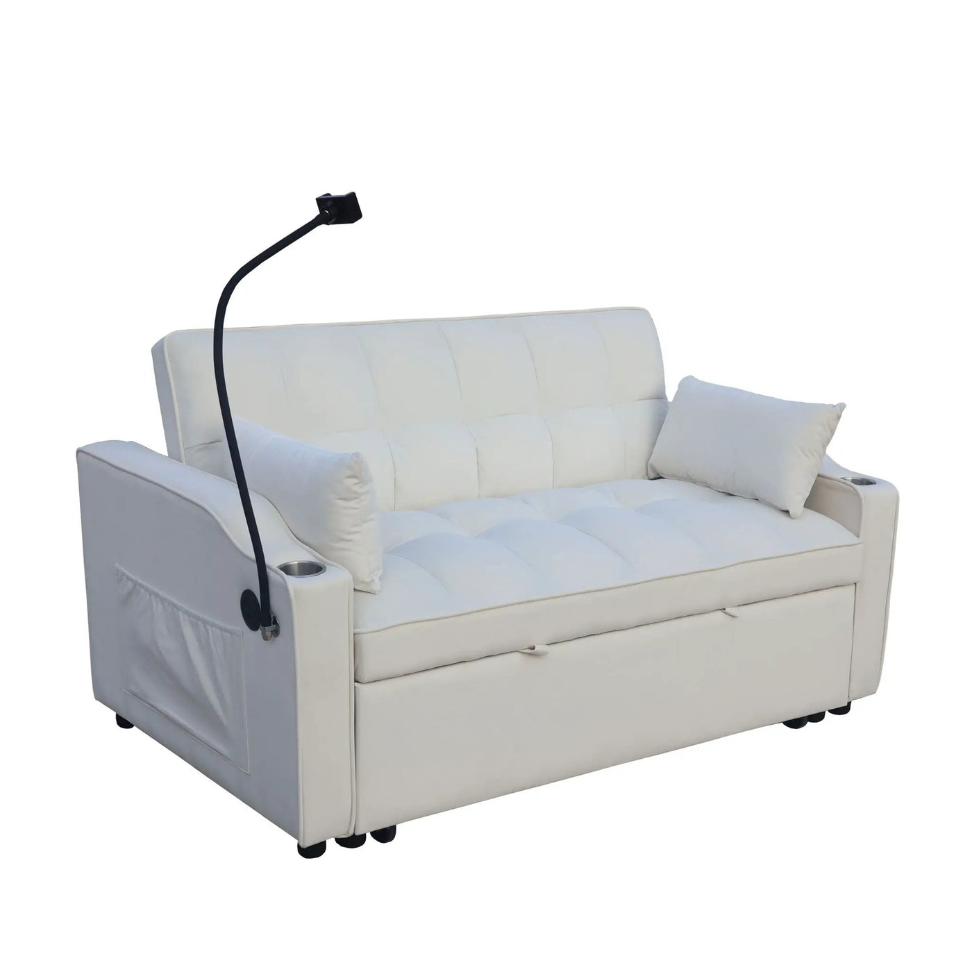 Modern Loveseat Futon Sofa With Pullout Bed, Adjustable Reclining Backrest, Toss Pillows by HouseOfZazla