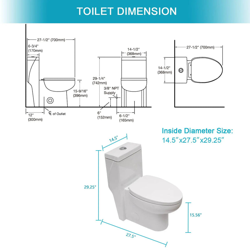 1 Piece Toilet With Dual Flush And Soft Closing Seat - White by HouseOfZazla