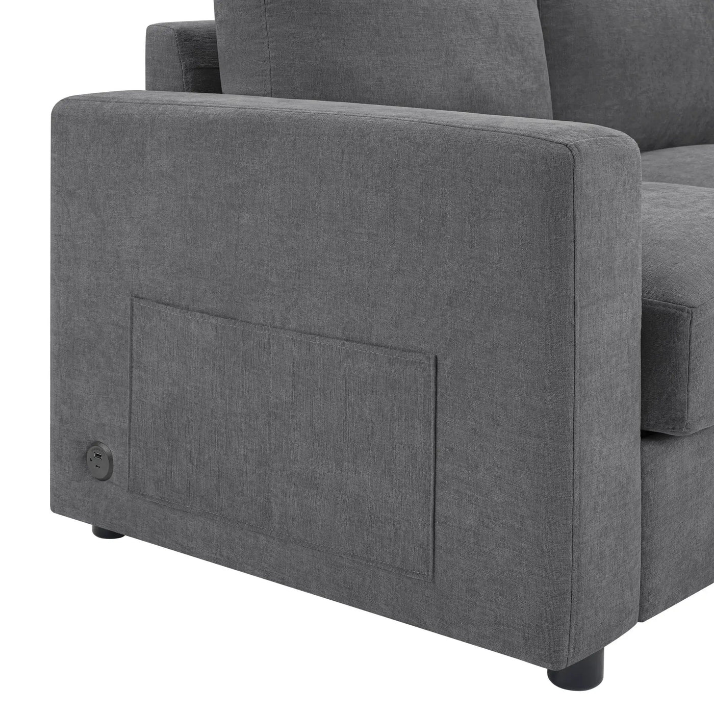 Modern L-Shaped Sectional Sofa With Curved Chaise, USB Ports, And Side Storage Pockets by HouseOfZazla