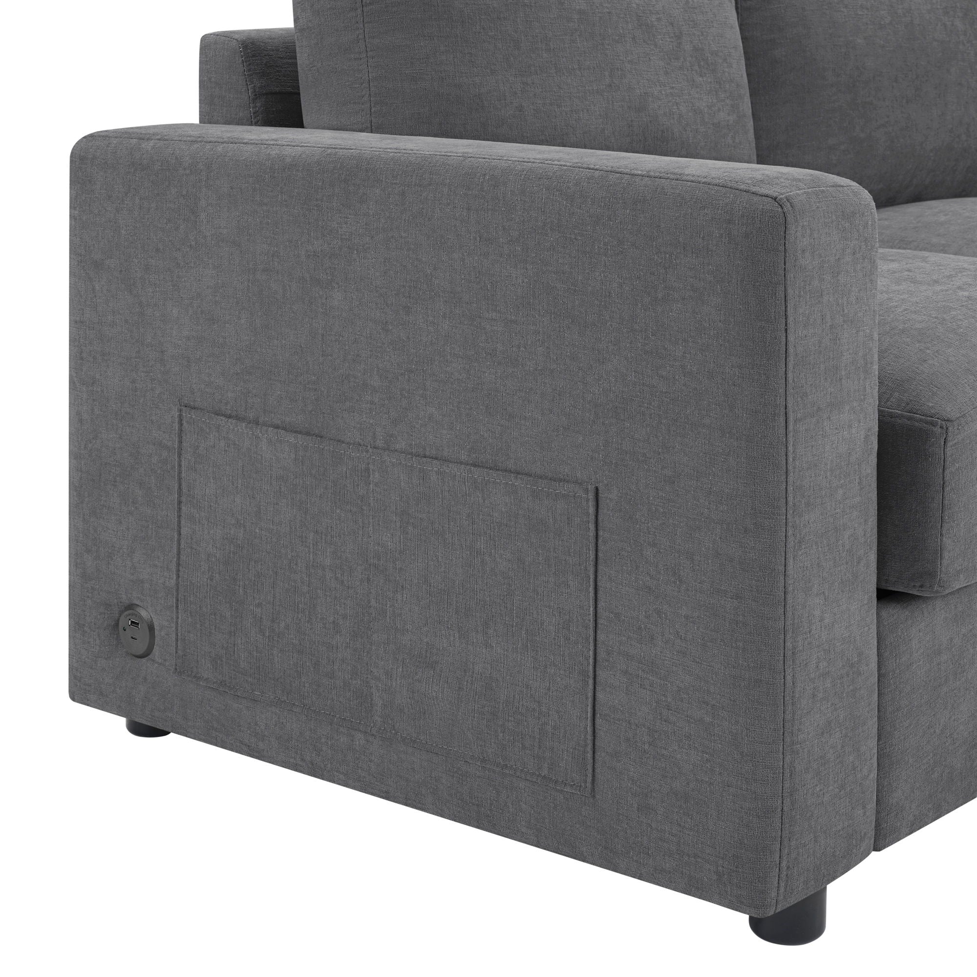 Modern L-Shaped Sectional Sofa With Curved Chaise, USB Ports, And Side Storage Pockets by HouseOfZazla