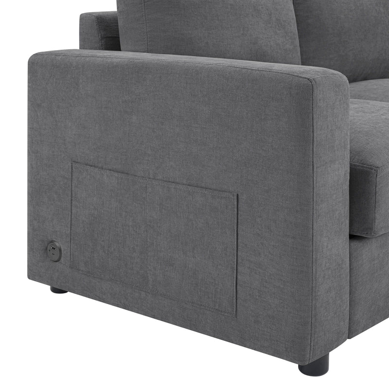 Modern L-Shaped Sectional Sofa With Curved Chaise, USB Ports, And Side Storage Pockets by HouseOfZazla