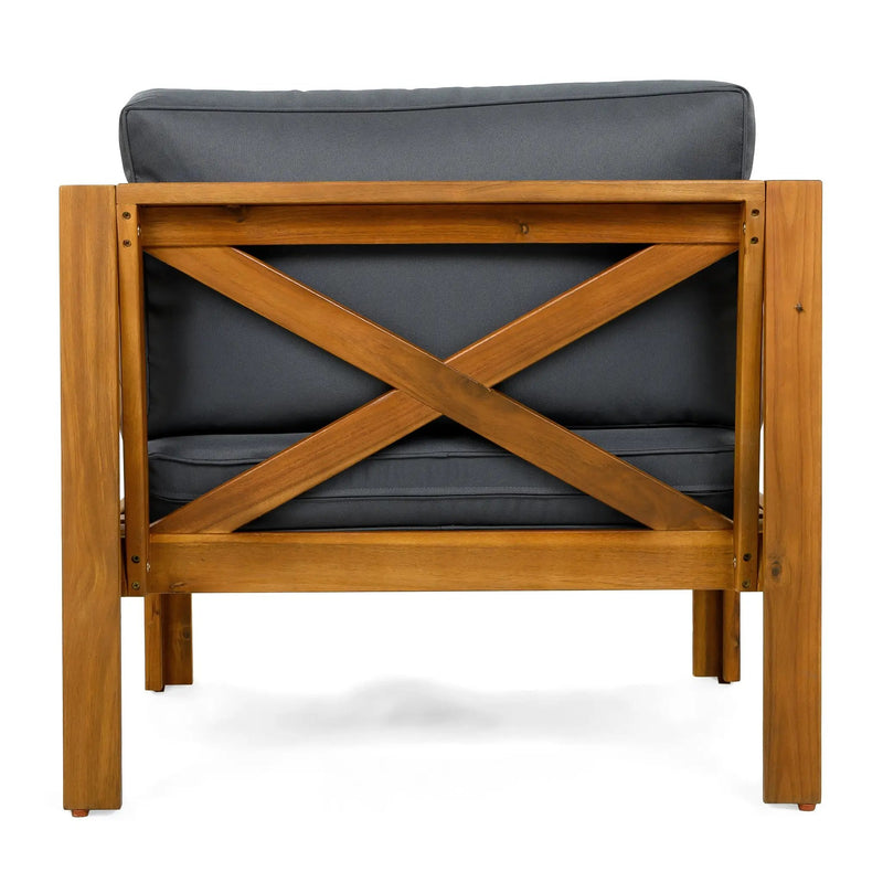 Patio Conversation Set with Foldable Acacia Wood Table and Cushioned Armchairs by HouseOfZazla