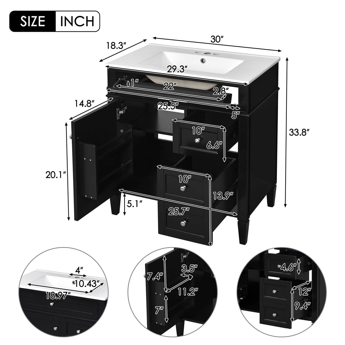 Bathroom Vanity With Top Sink, 2 Drawers & Tip Out Drawer by HouseOfZazla