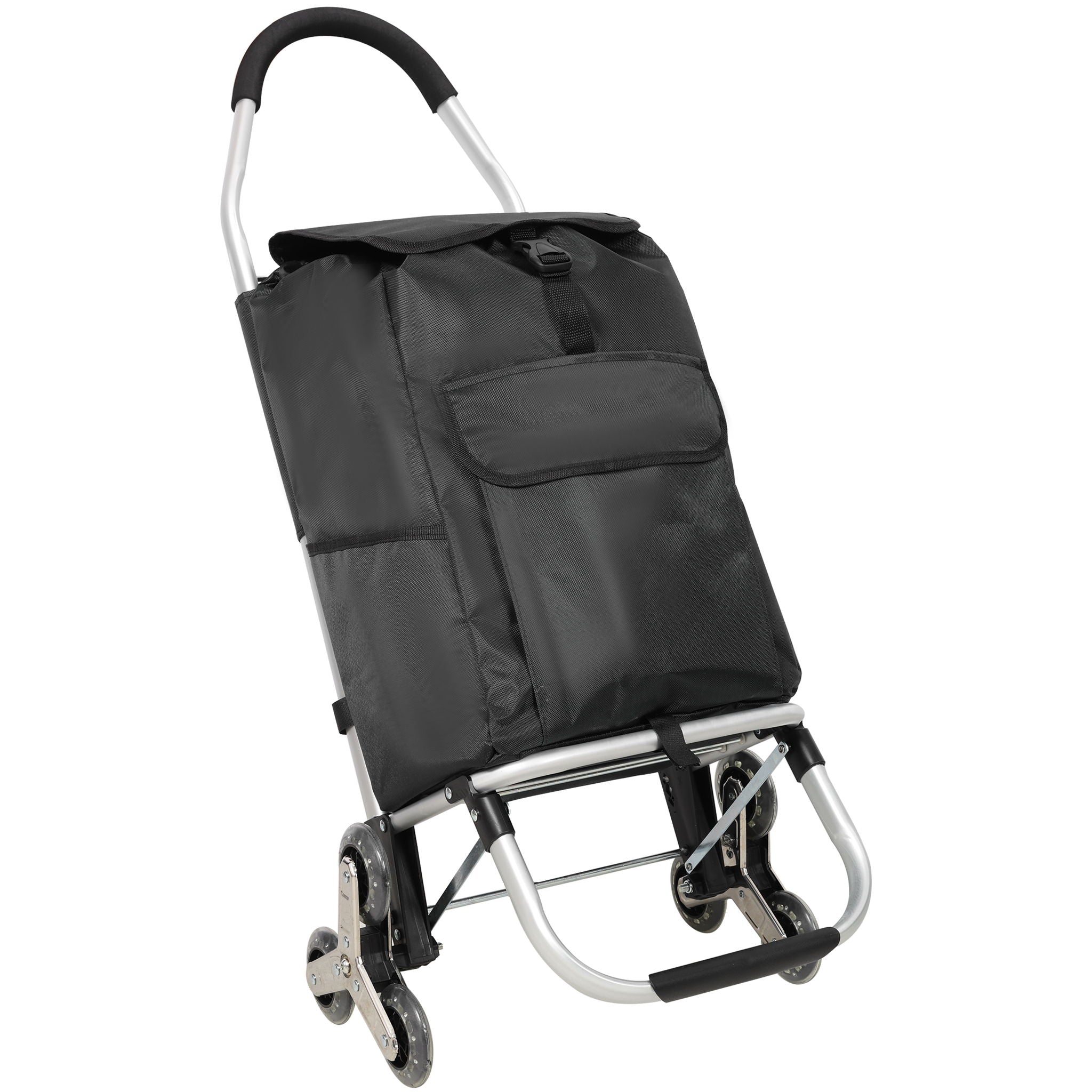 Foldable Shopping Stair Trolley With Triangular Wheels And Removable Waterproof Bag - Black by HouseOfZazla