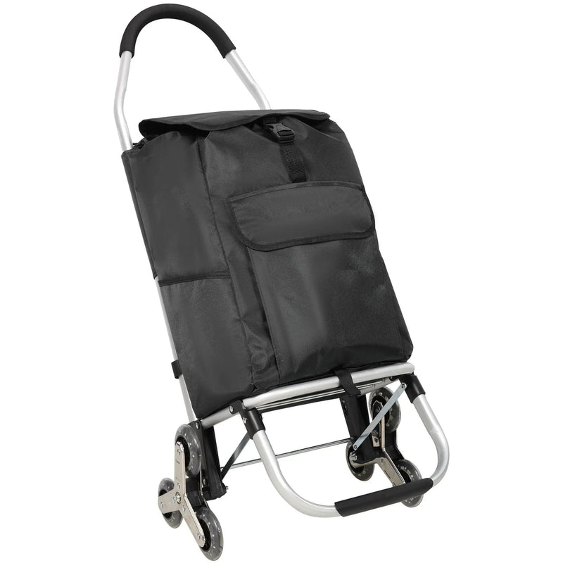 Foldable Shopping Stair Trolley With Triangular Wheels And Removable Waterproof Bag - Black by HouseOfZazla