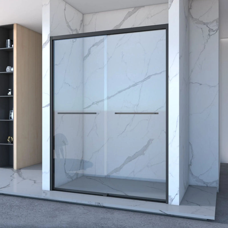 Frame Double Sliding Shower Door, Bypass Bathroom Sliding Door With Premium Clear Tempered Glass, Hardware Sliding Glass Shower Enclosure - Matte Black by HouseOfZazla