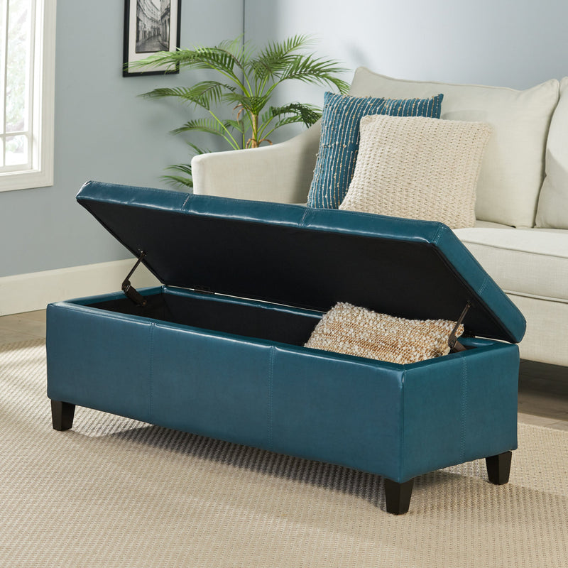 Upholstered PU Leather Storage Ottoman, Solid Wooden Legs by HouseOfZazla