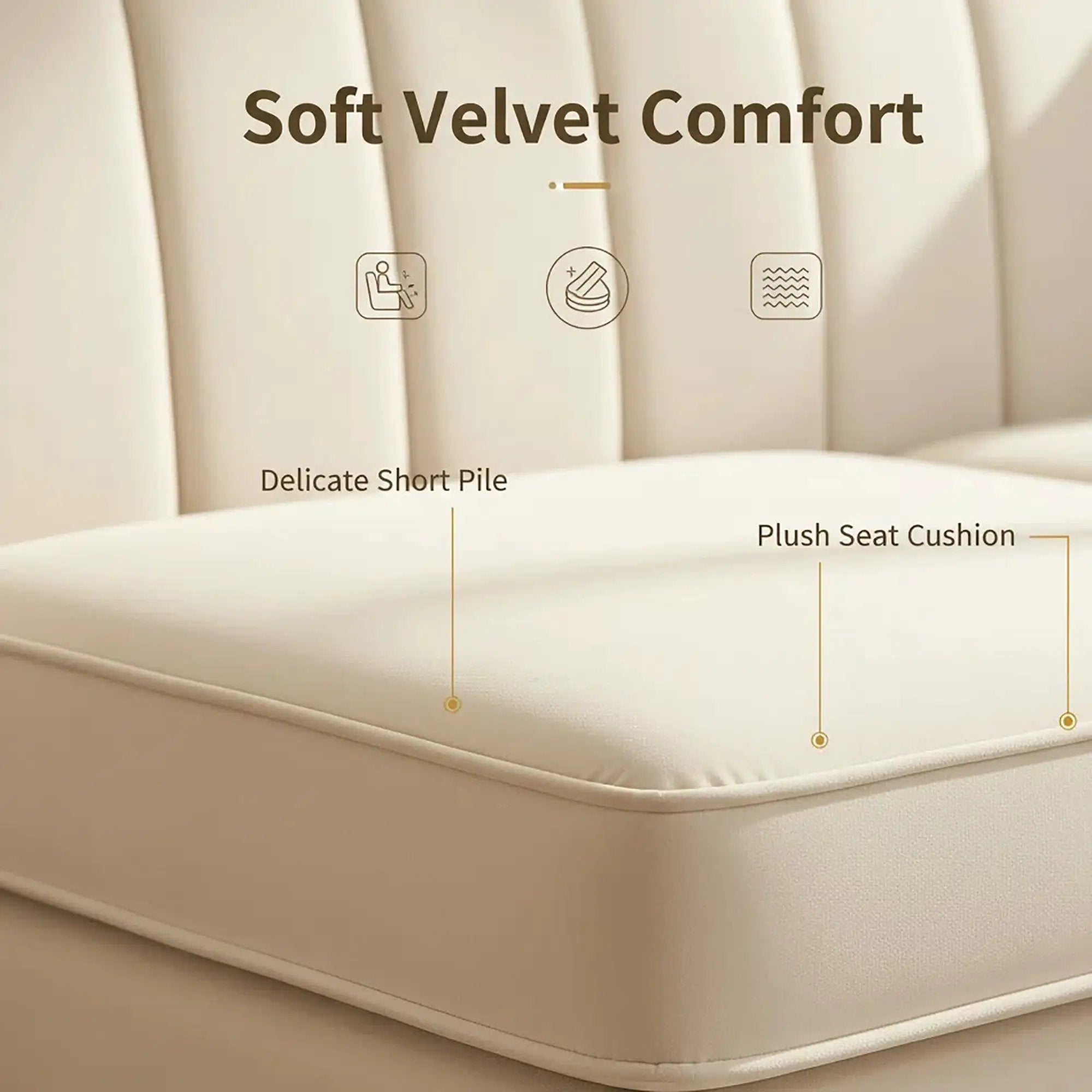FX-P82-BE3 Modern Velvet 3-Seater Chesterfield Sofa with 2 Pillows by HouseOfZazla