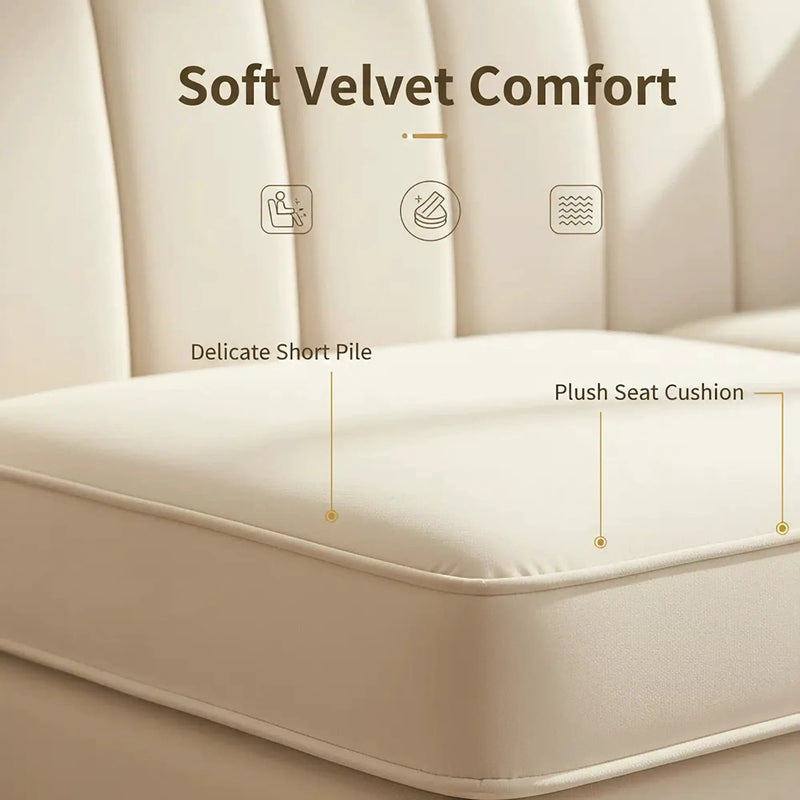 FX-P82-BE3 Modern Velvet 3-Seater Chesterfield Sofa with 2 Pillows by HouseOfZazla