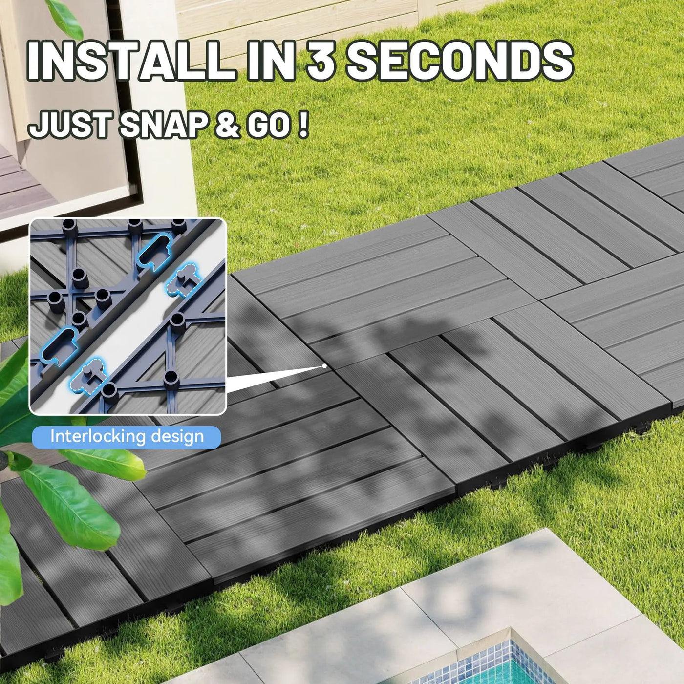 9 Pcs Interlocking Deck Tiles, 12" x 12" HDPE Outdoor Flooring by HouseOfZazla