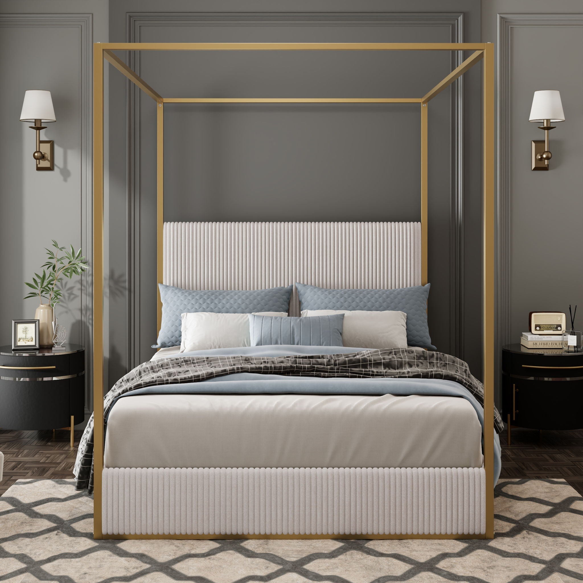 Luxury Canopy Bed With Upholstered Headboard by HouseOfZazla