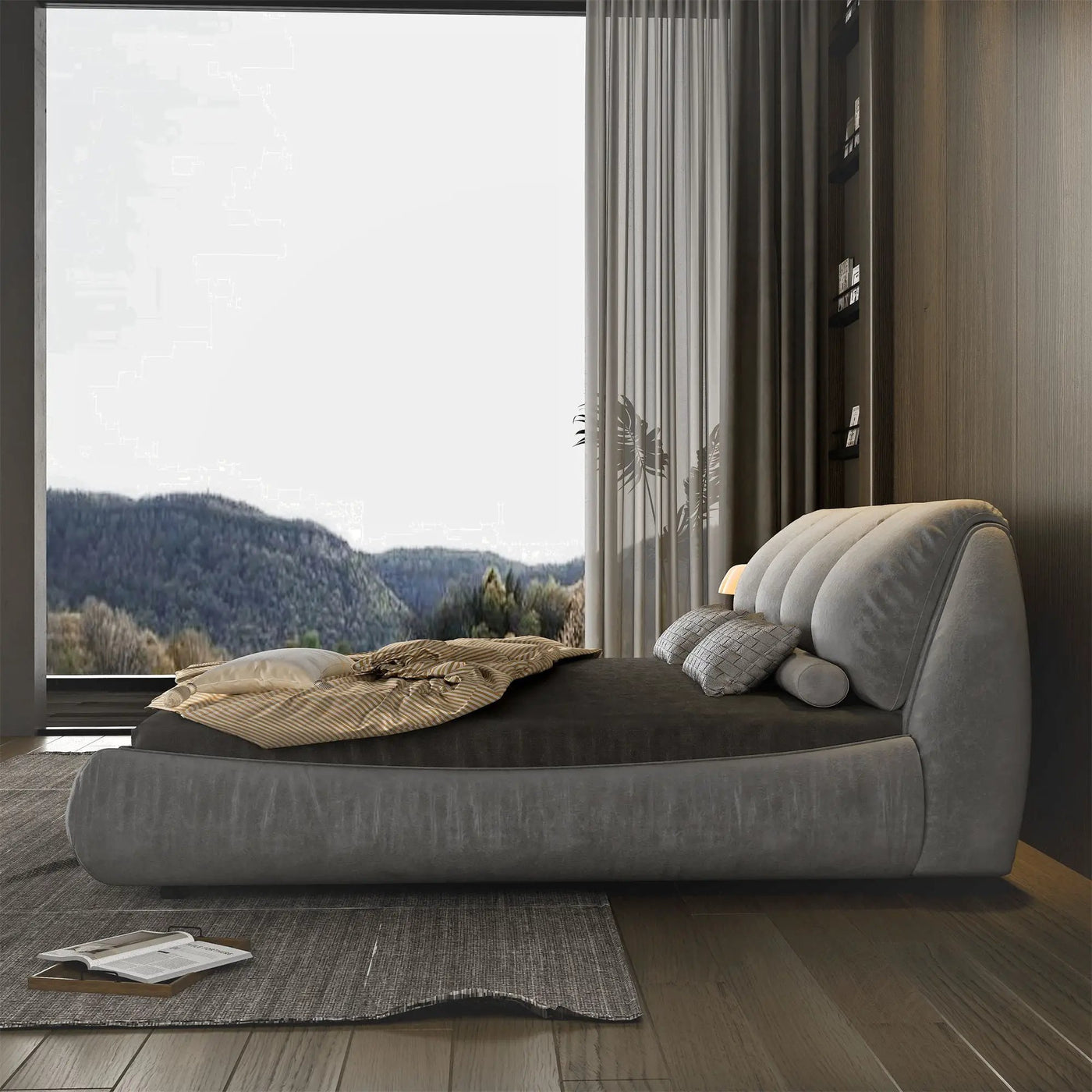 Luxury Upholstered Platform Bed With Oversized Padded Backrest And Solid Wood Frame by HouseOfZazla