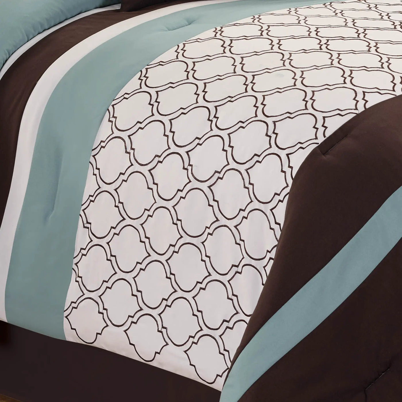 Tolbert 8 Pc Teal & Brown Geometric Embroidered Comforter Set by HouseOfZazla