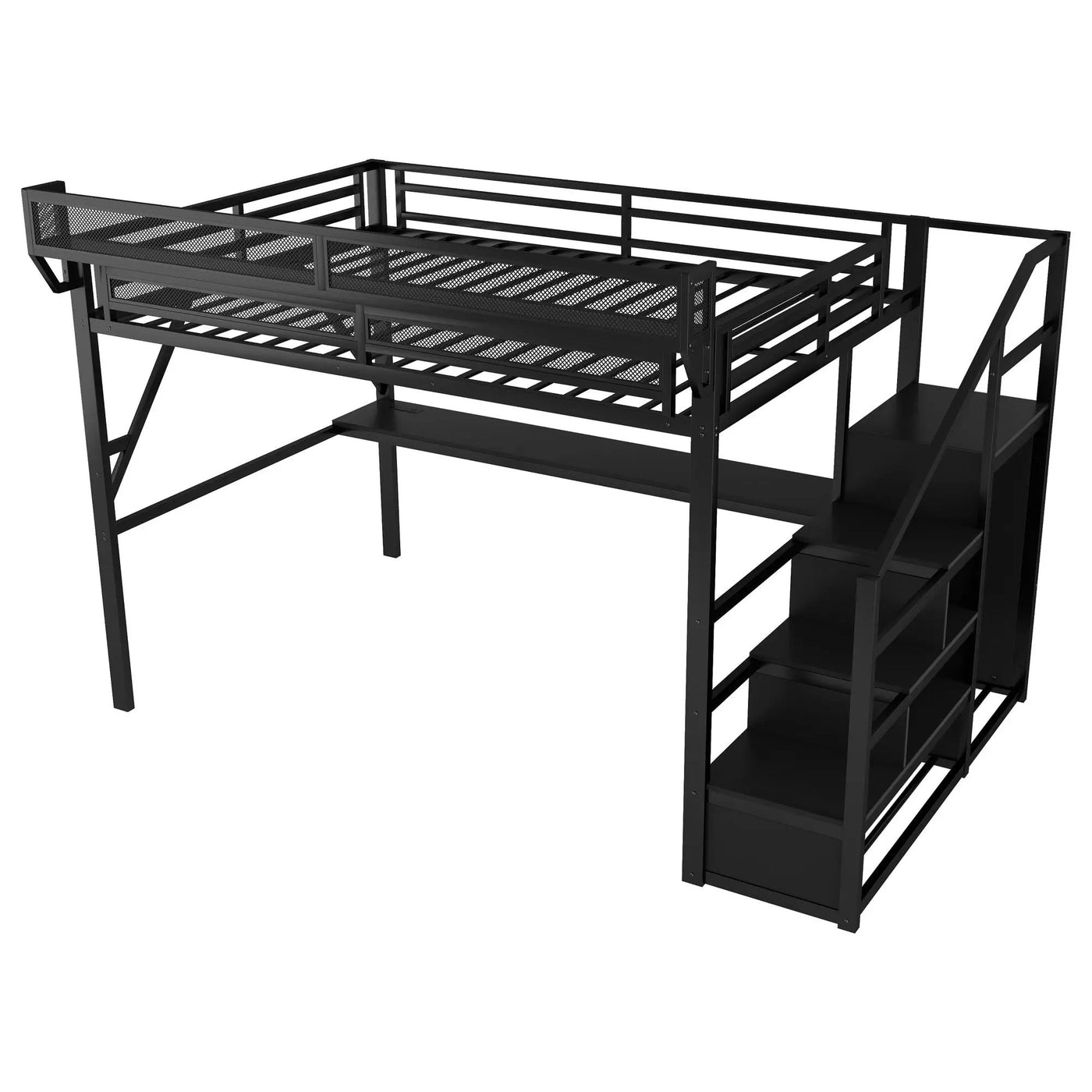 Loft Bed With Desk And Charging Station With Stairs And Light by HouseOfZazla