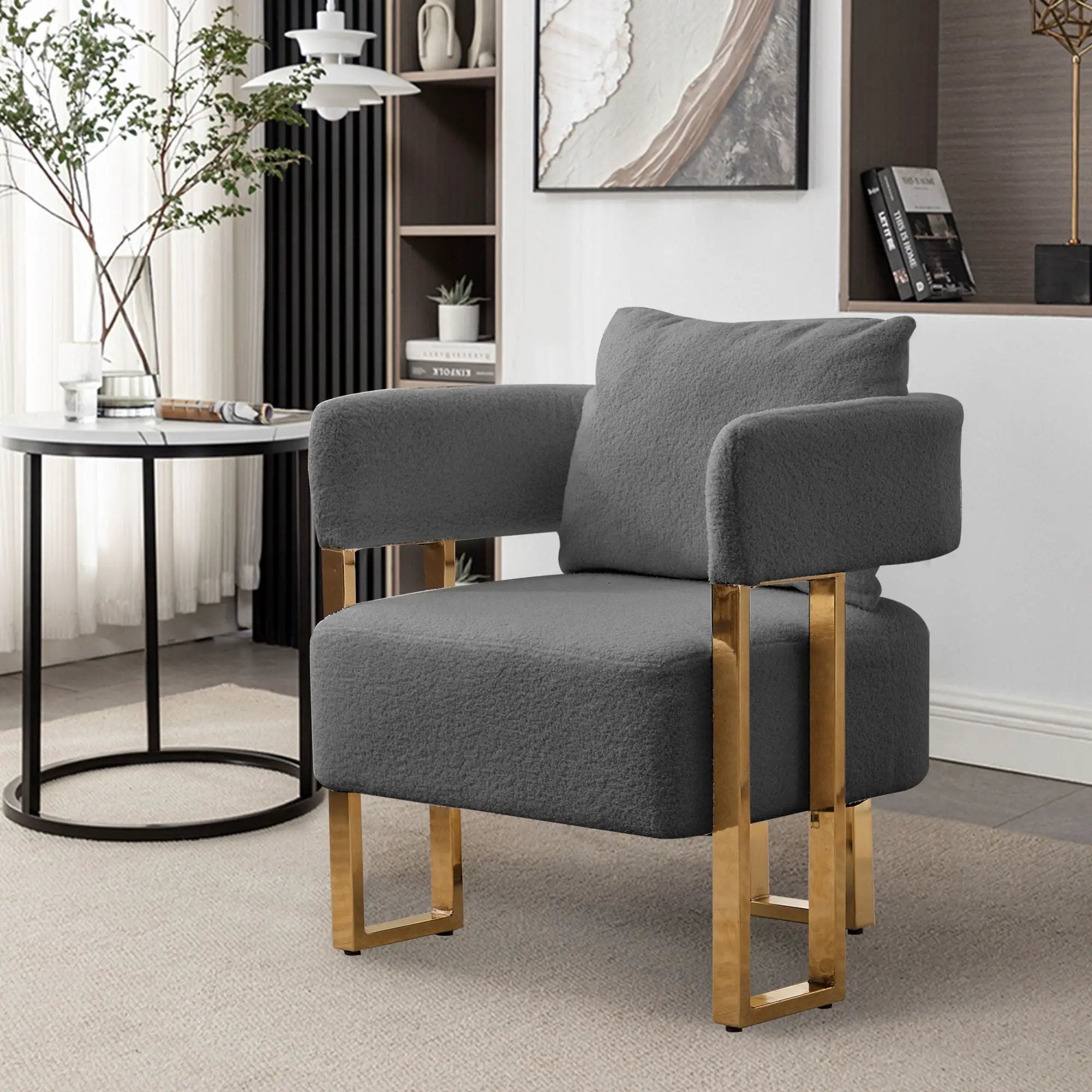 Modern Decorative Chair Teddy Fleece Upholstered And Metal Foot by Unique Piece Furniture