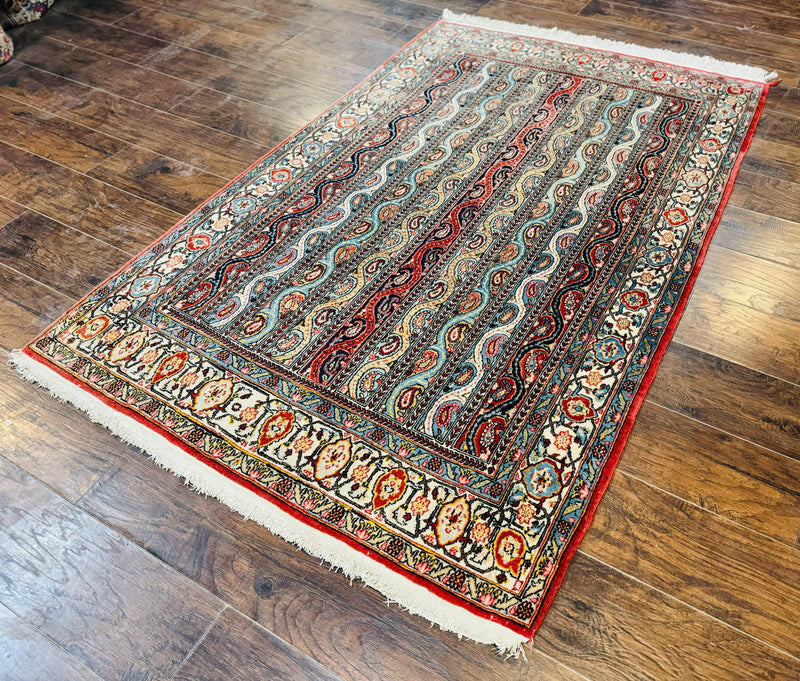 Persian Qum Rug 4x7, Striped Paisley Boteh Design by Jewel Rugs