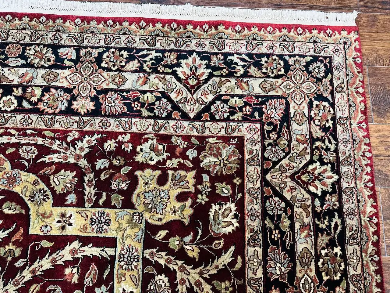 Indo Persian Rug 8x10, Red Vintage Wool Traditional Carpet, Floral, Handmade by Jewel Rugs