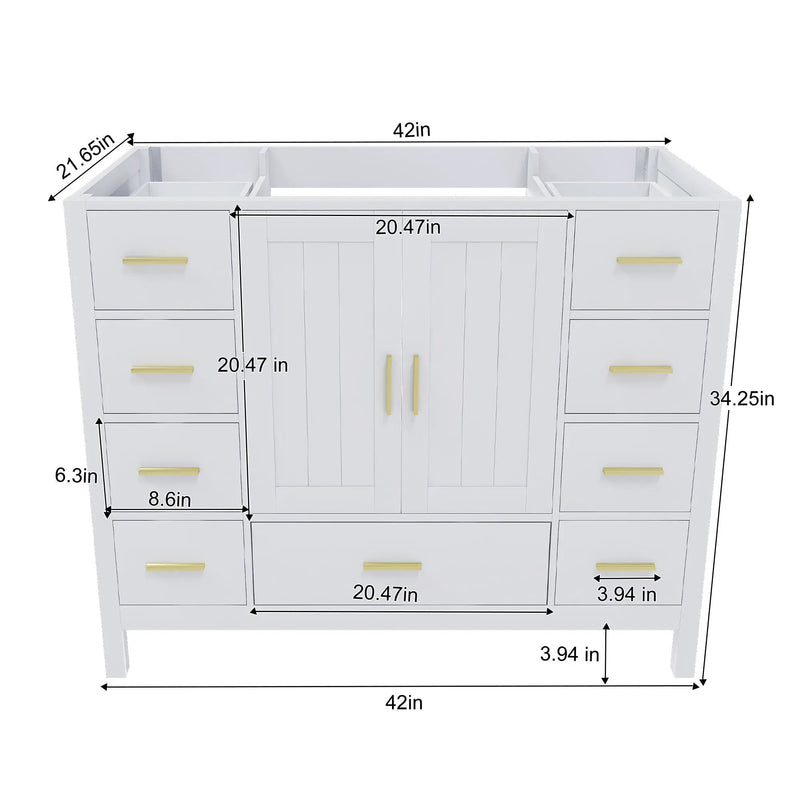 42" Bathroom Vanity Base Cabinet with 2 Soft-Close Double Doors & 9 Smooth Drawers by HouseOfZazla