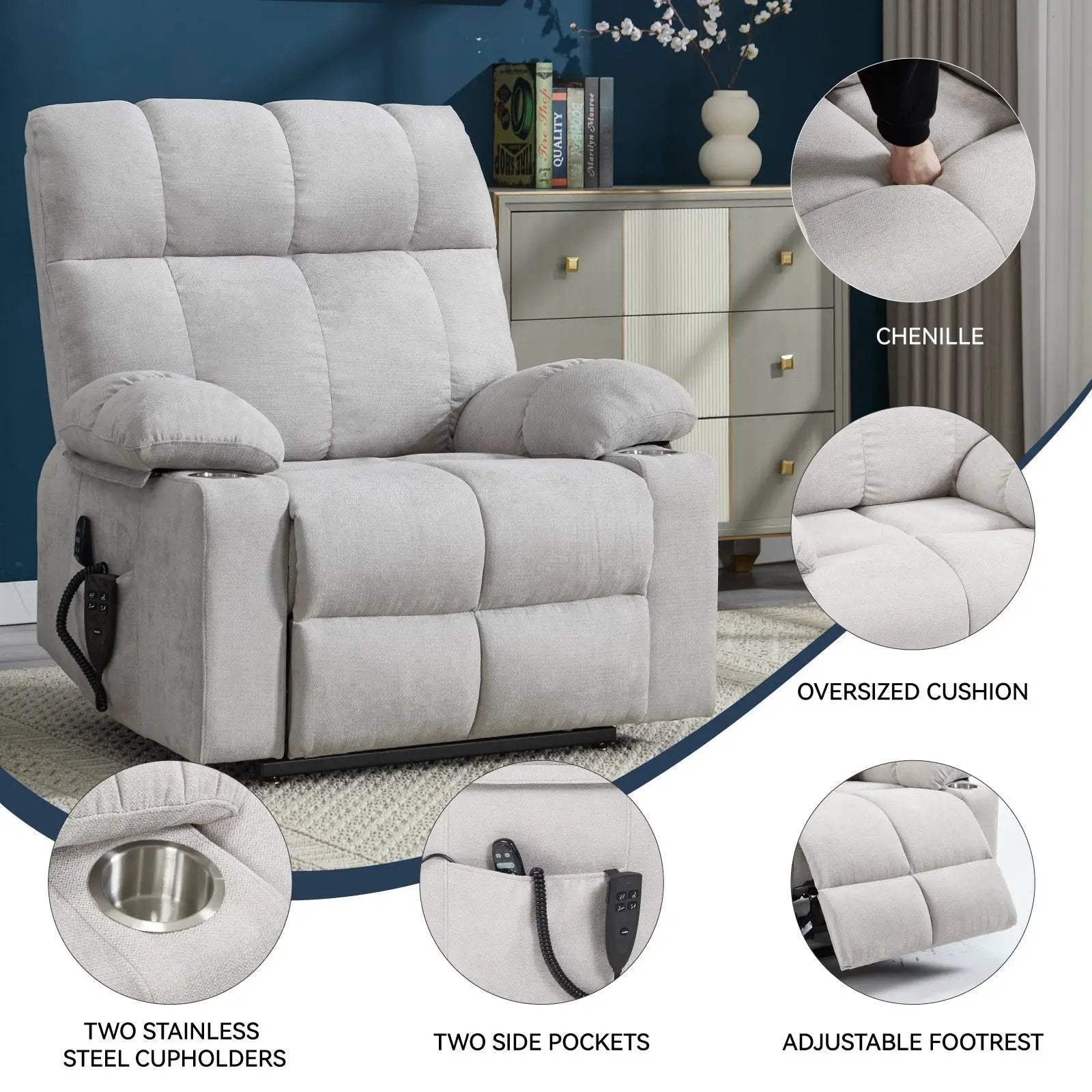 Beige Dual Motor Infinite Position Power Lift Recliner Chair by HouseOfZazla