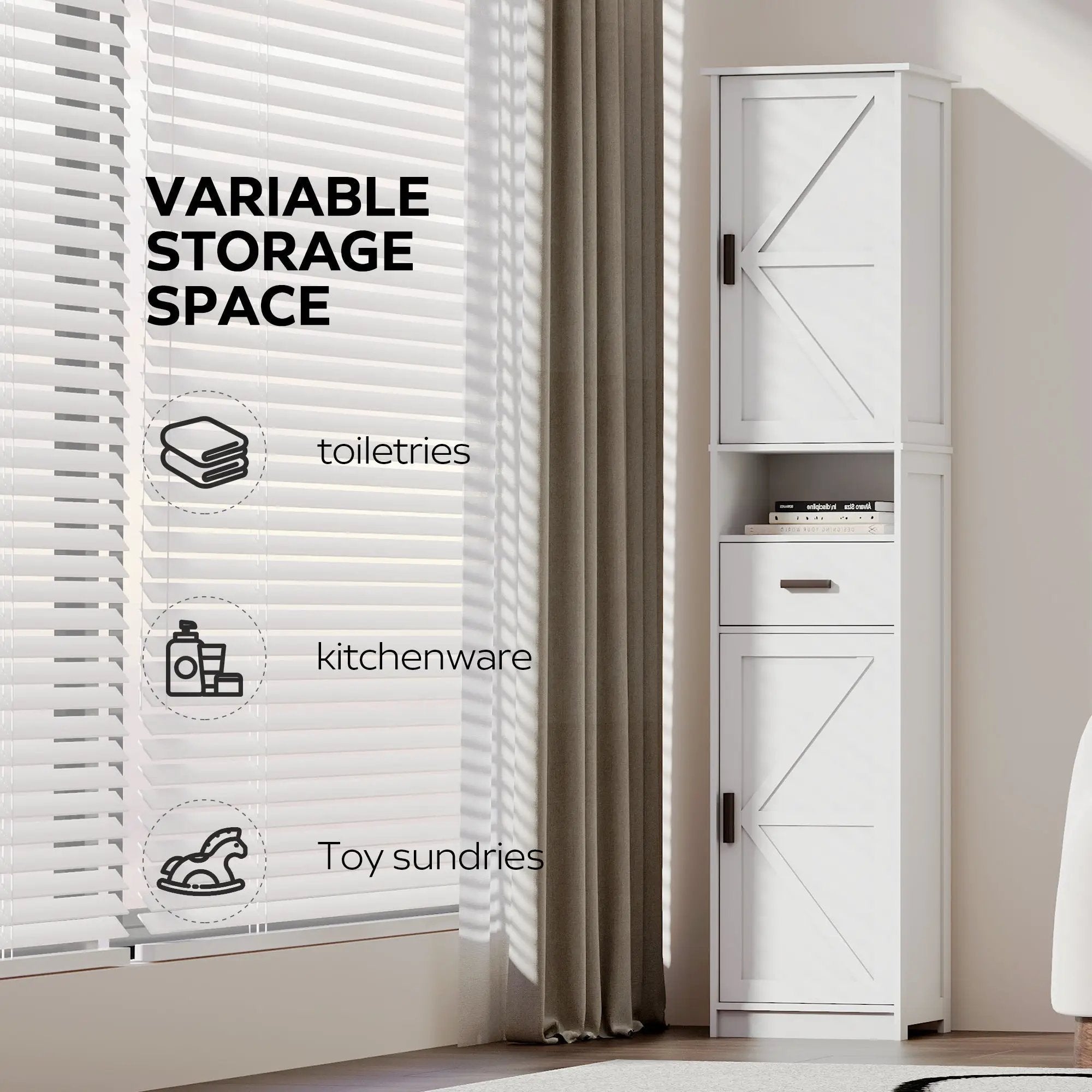 69" H Tall Bathroom Storage Cabinet with 2 Barn Doors and 1 Drawer by HouseOfZazla