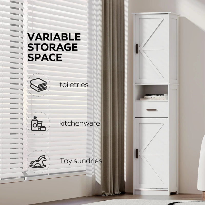 69" H Tall Bathroom Storage Cabinet with 2 Barn Doors and 1 Drawer by HouseOfZazla