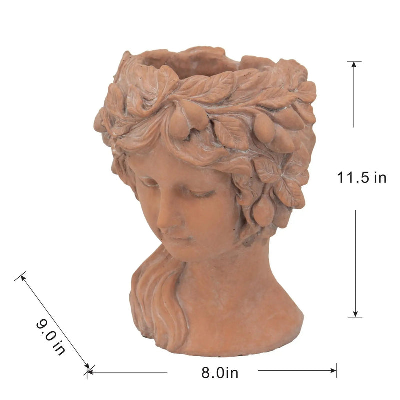 8X9X11.5" Head Bust Planter, Greek Style Cement Head Planter, Indoor Outdoor Home Garden Decor - Brown by HouseOfZazla