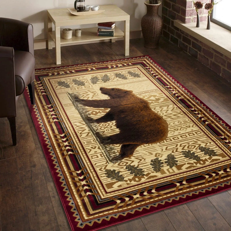 Nature's Nest - 5'3" X 7'3" Lodge Area Rug - Multi, Red by HouseOfZazla