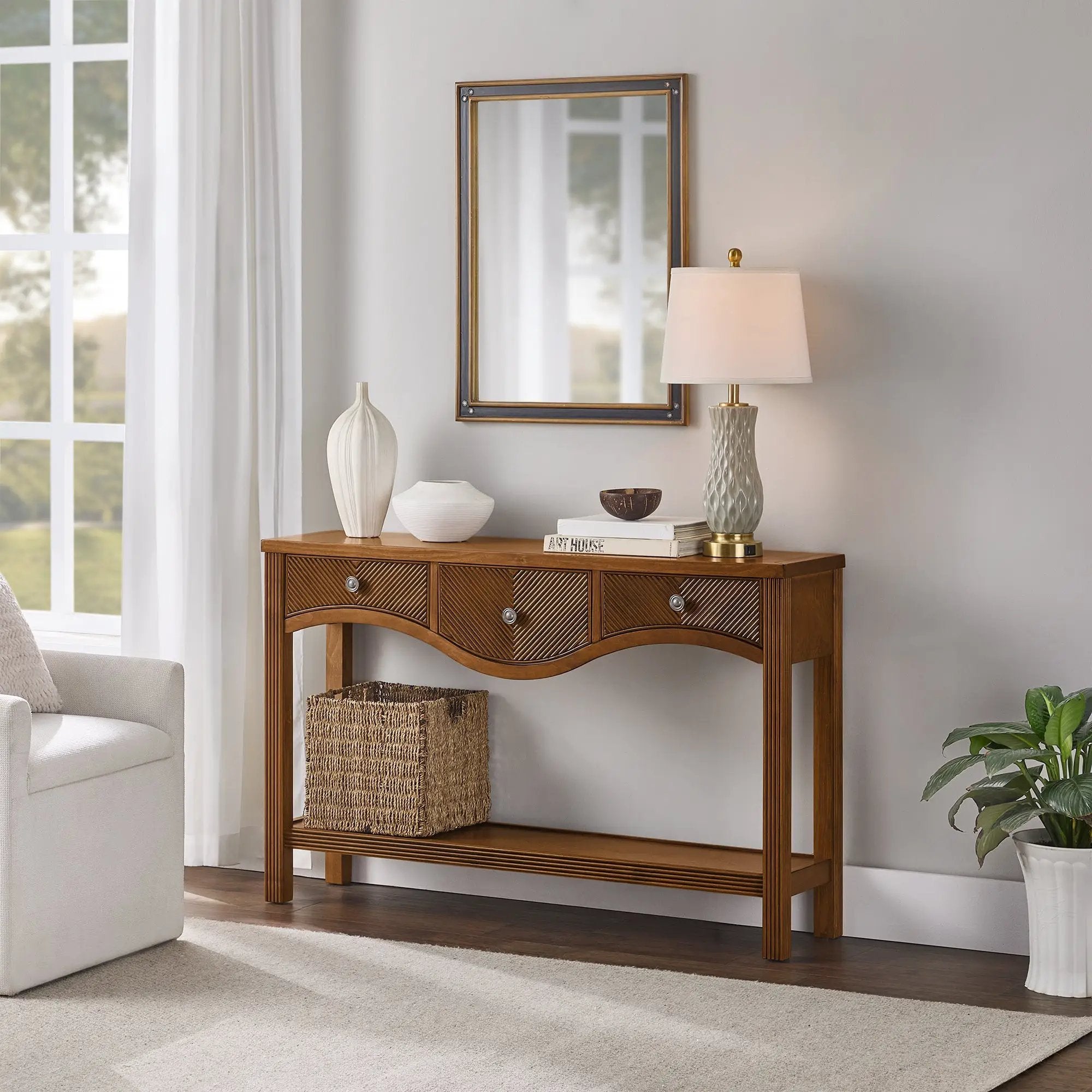 52'' Fluted Wood Console Table with 3 Drawers by HouseOfZazla