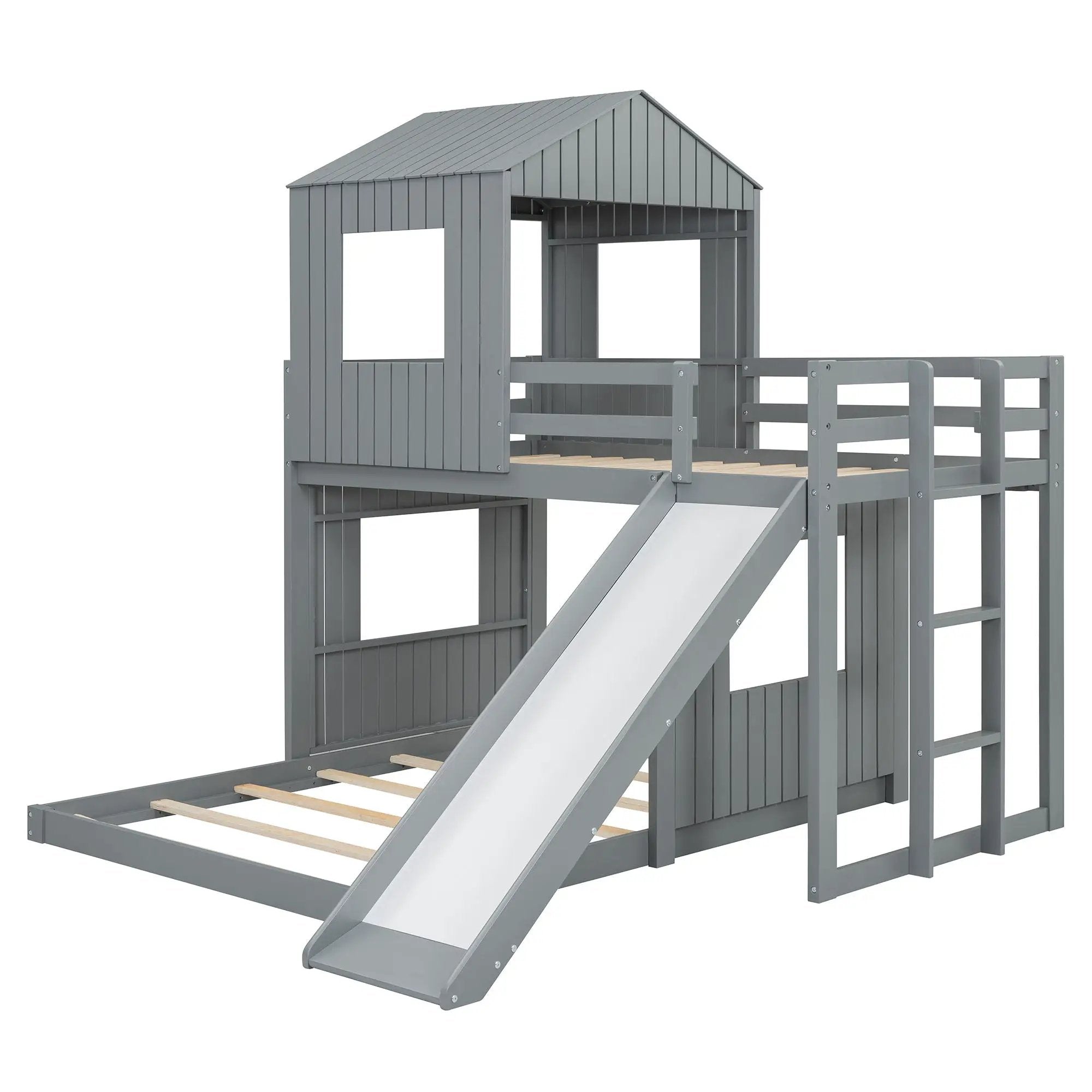 Loft Bunk Bed With Playhouse, Farmhouse, Ladder, Slide And Guardrails by Unique Piece Furniture