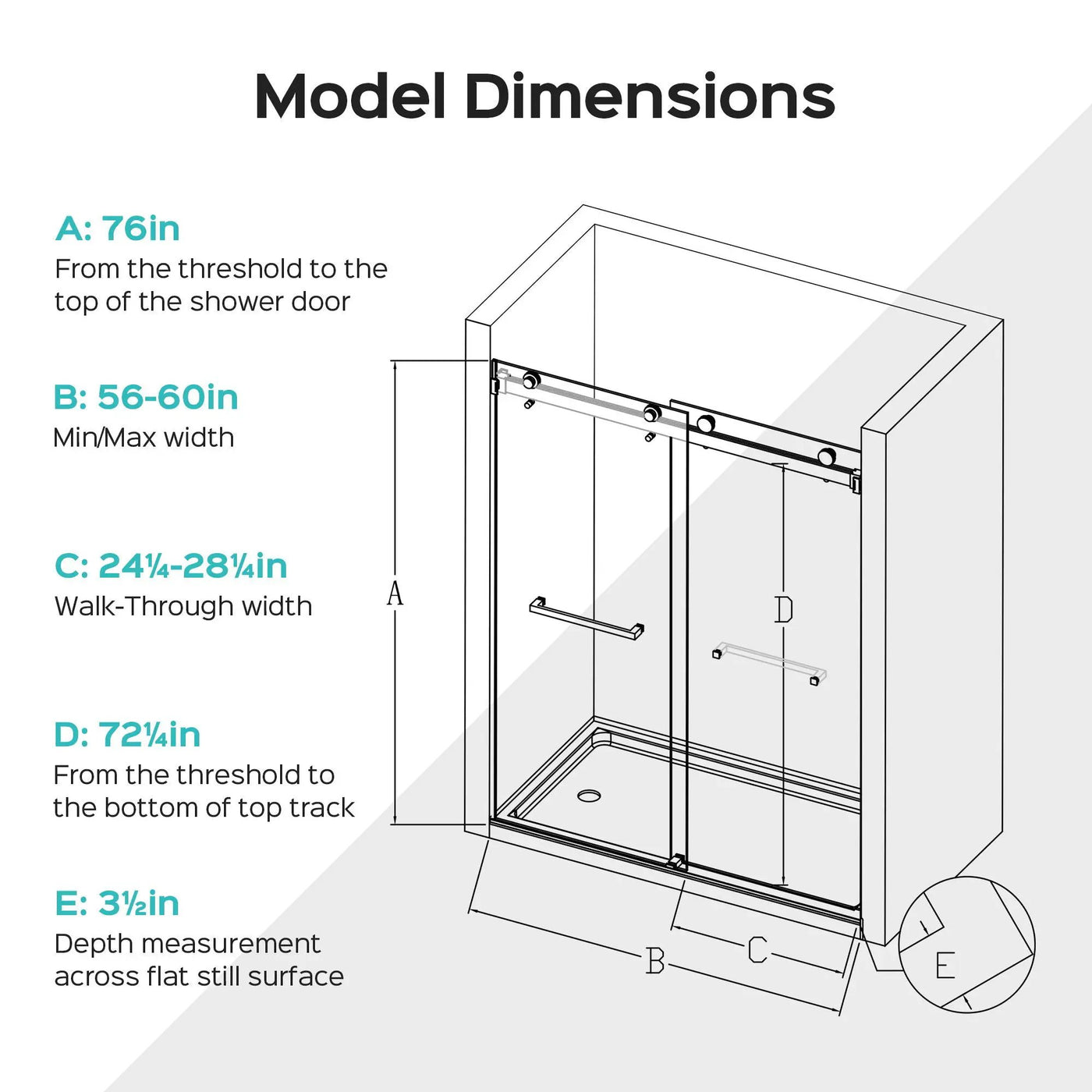 Frameless Double Sliding Shower Door In, Thick Tempered Glass, Reversible Installation by HouseOfZazla