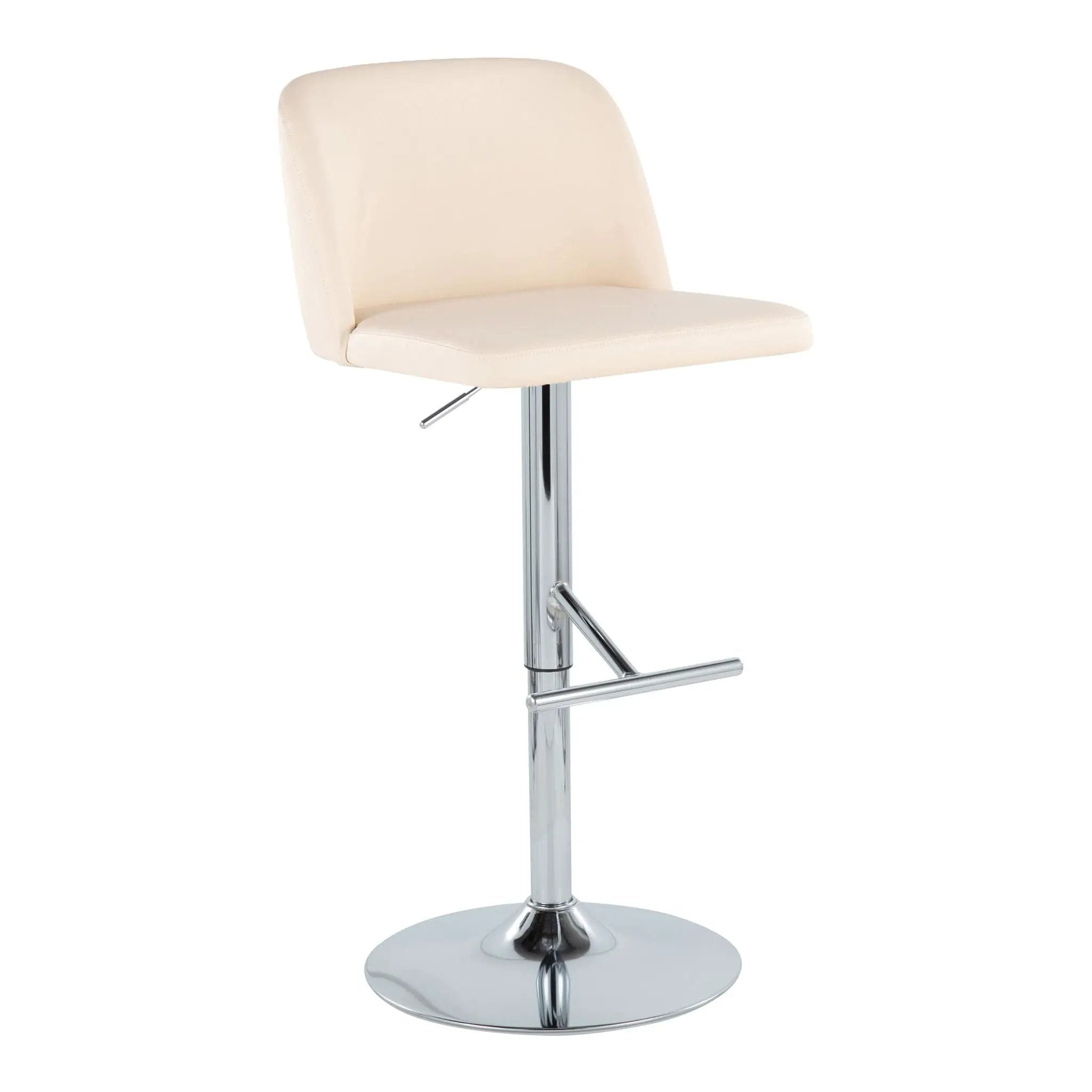 Toriano - Contemporary Adjustable Barstool With Swivel With Straight T Footrest (Set of 2) - Cream / Chrome by Unique Piece Furniture