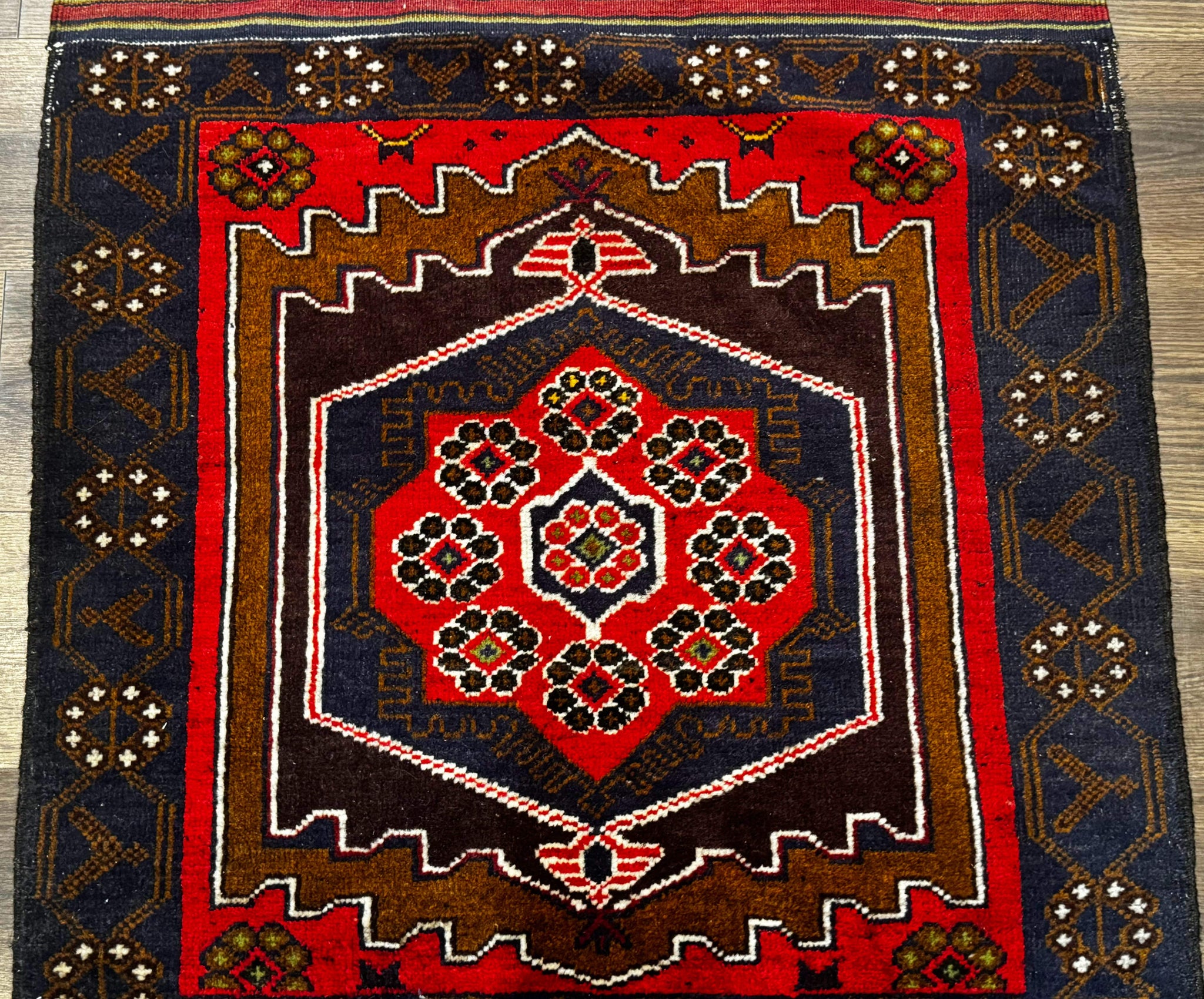 Afghan Rug 3x5, Tribal, Navy Blue, Wool, Handmade, Geometric, Rustic by Jewel Rugs
