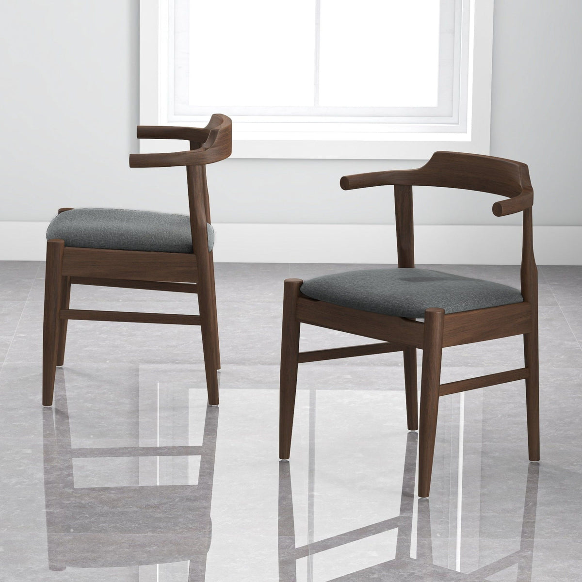 Mid-Century Modern Dining Chair Set of 2 with Solid Wood Frame - Dark Gray or Black, photo 8 of 17