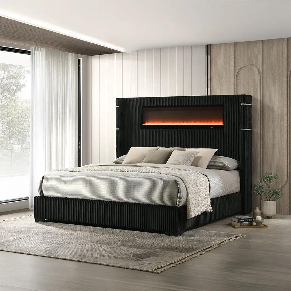 Garner - Bed With Fireplace, LED, Reading Light, Speaker, Bluetooth & USB by Unique Piece Furniture