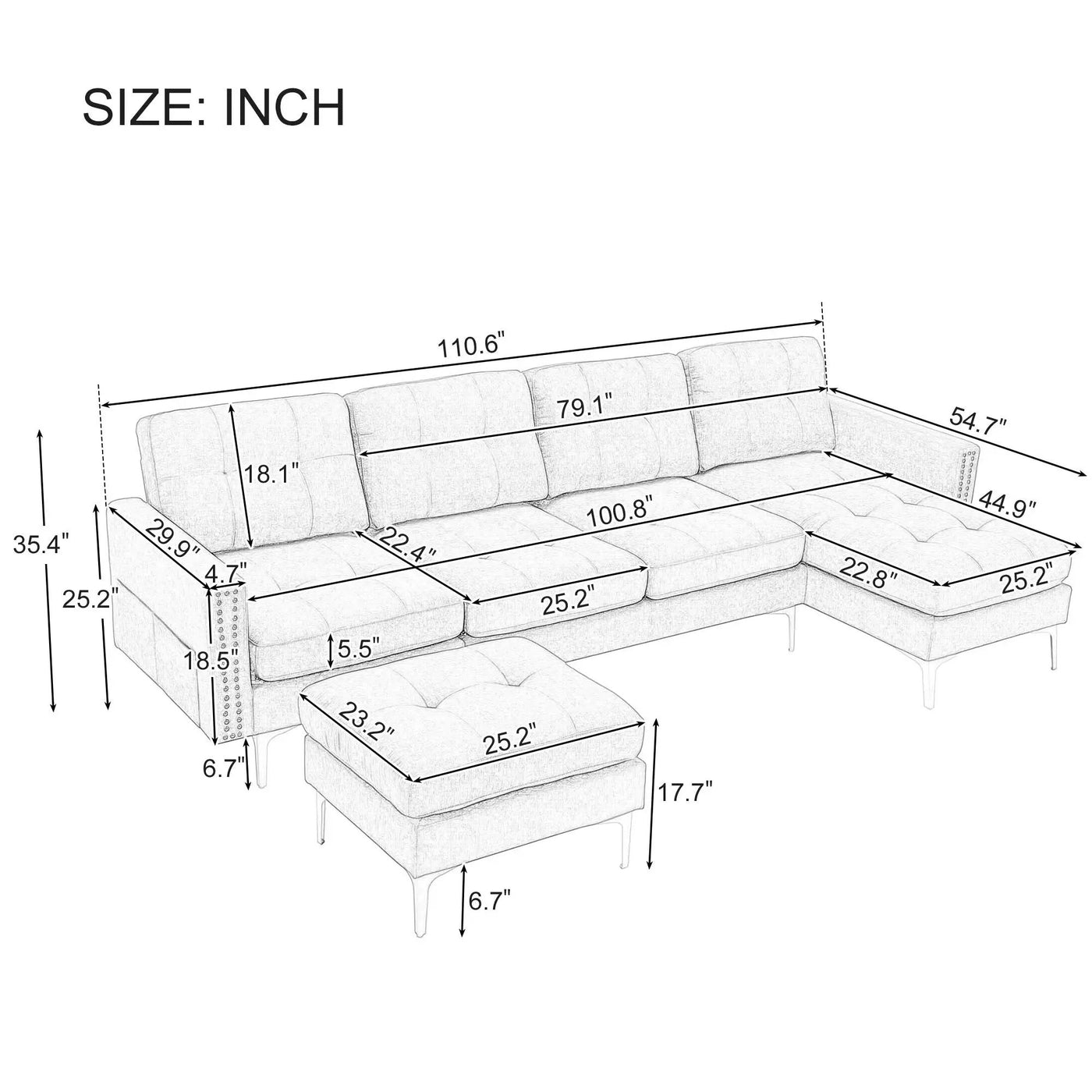 Modern L - Shape Convertible Sectional Sofa With Movable Ottoman by HouseOfZazla