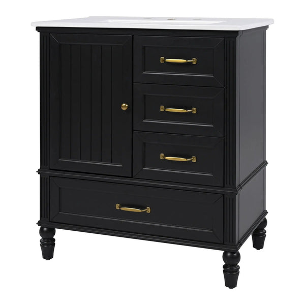30" Bathroom Vanity With Sink, 3 Drawers, Adjustable Feet