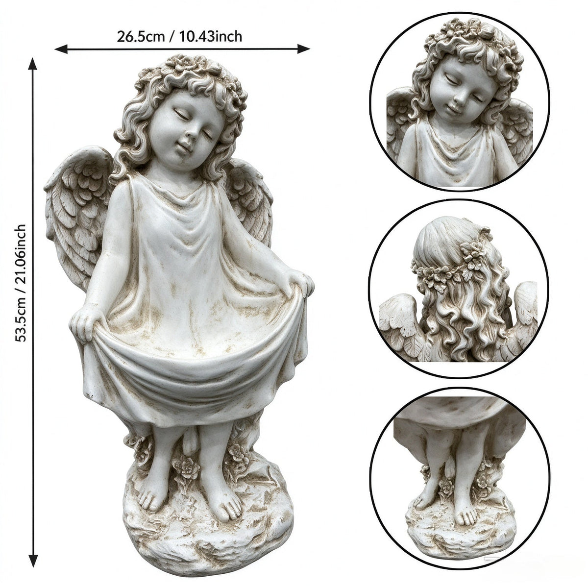 Weathered Angel Cherub Garden Statue with Resin Construction - Off-White, photo 4 of 10