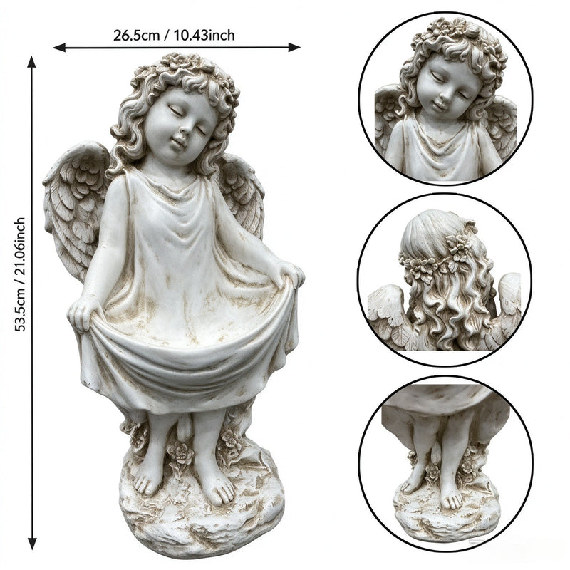Weathered Angel Cherub Garden Statue with Resin Construction - Off-White, photo 4 of 10