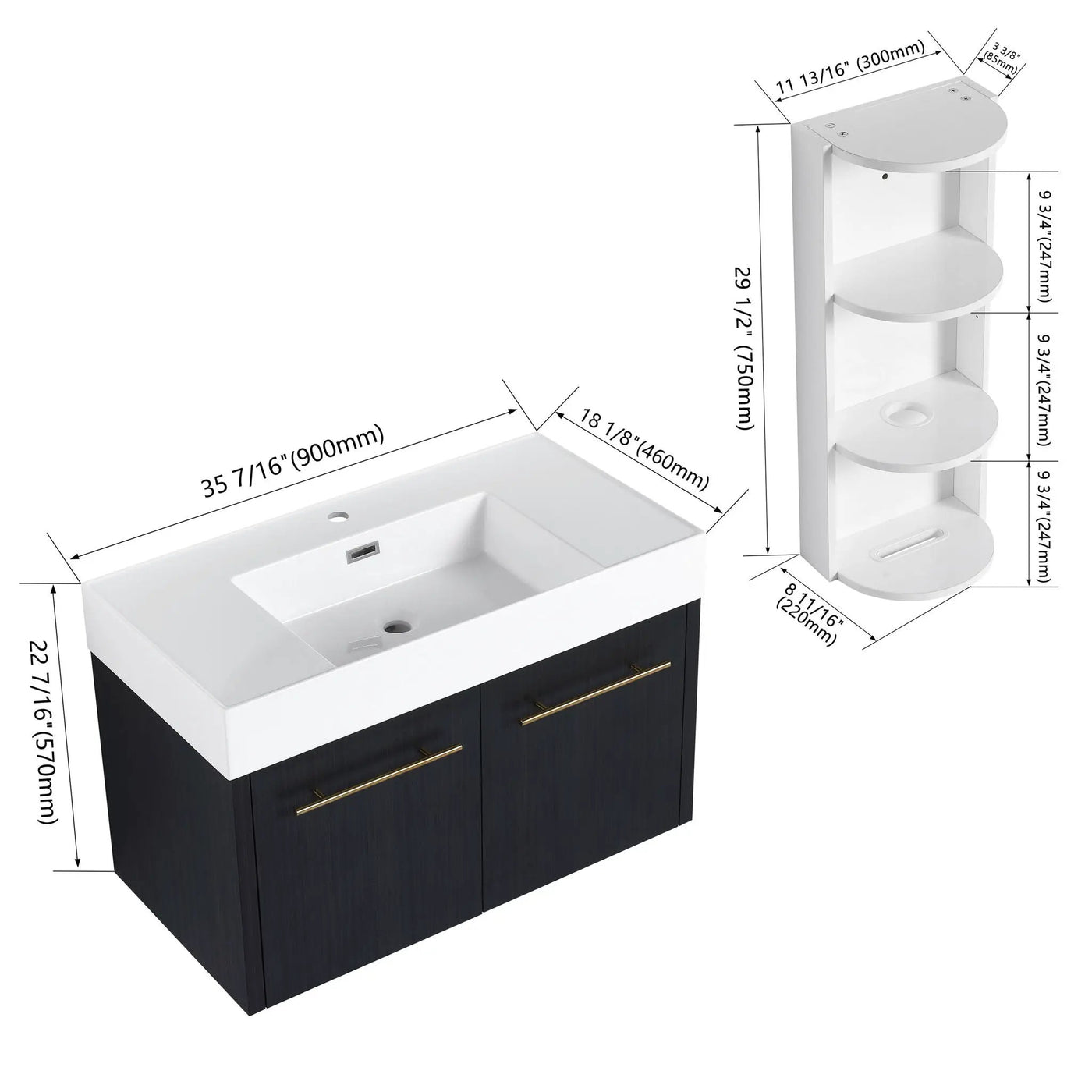 Modern Wall Mounted Bathroom Vanity with Resin Sink and Storage Rack by HouseOfZazla