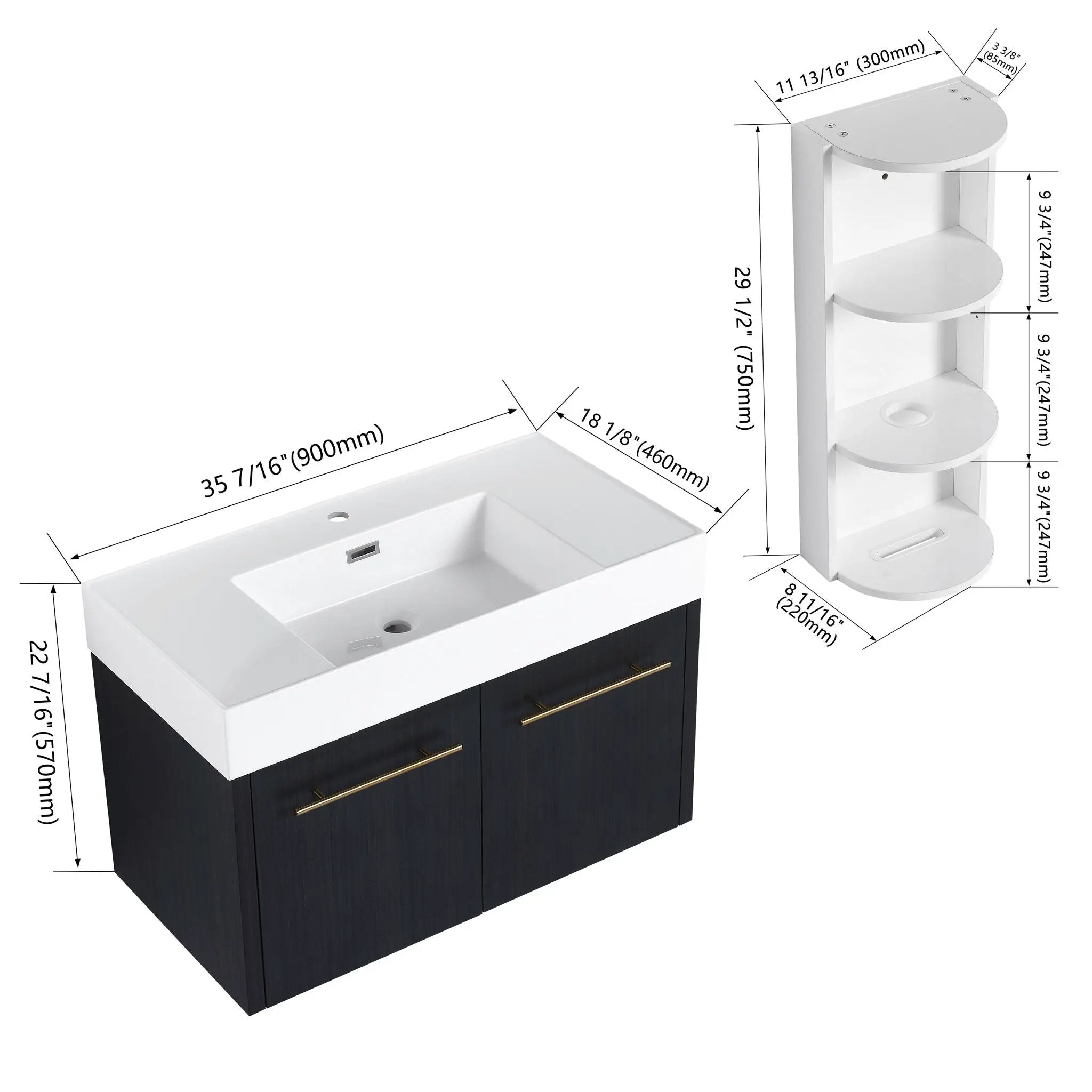 Modern Wall Mounted Bathroom Vanity with Resin Sink and Storage Rack by HouseOfZazla